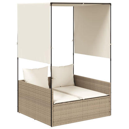 Lettino Prendisole con Tetto e Tende Beige in Polyrattan - homemem39