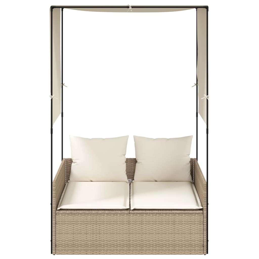 Lettino Prendisole con Tetto e Tende Beige in Polyrattan - homemem39