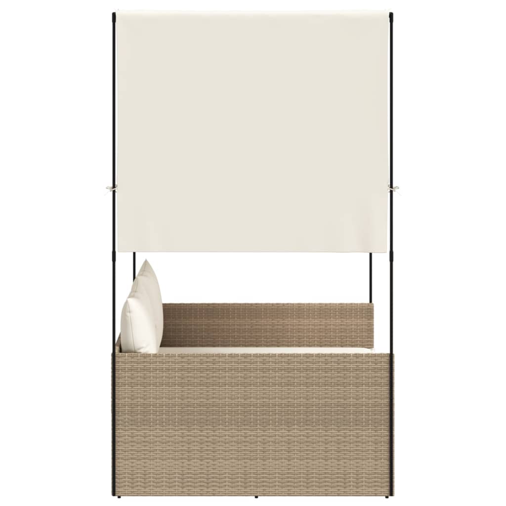 Lettino Prendisole con Tetto e Tende Beige in Polyrattan - homemem39