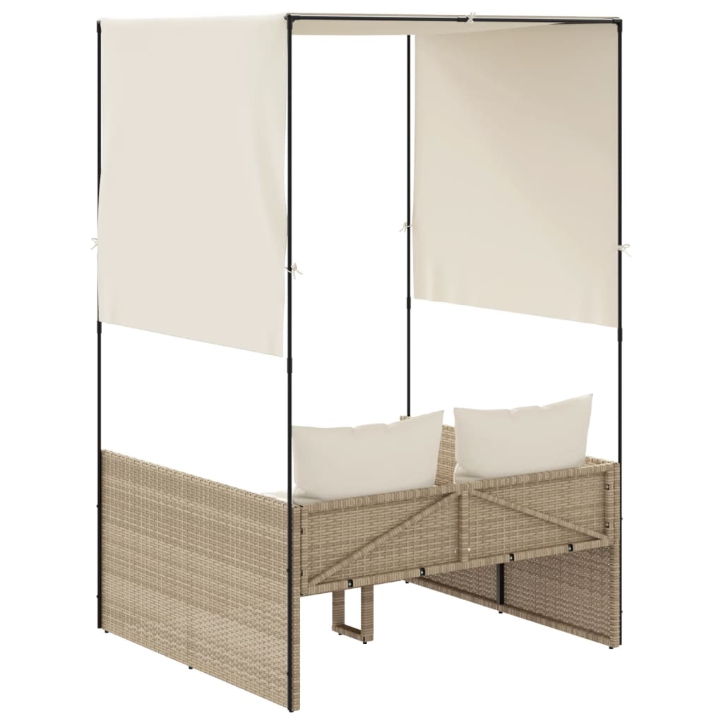 Lettino Prendisole con Tetto e Tende Beige in Polyrattan - homemem39