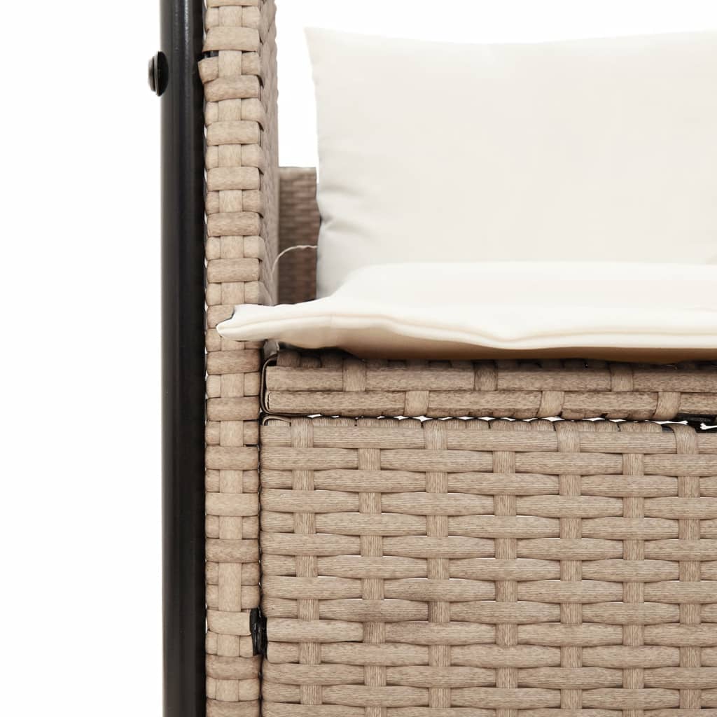 Lettino Prendisole con Tetto e Tende Beige in Polyrattan - homemem39