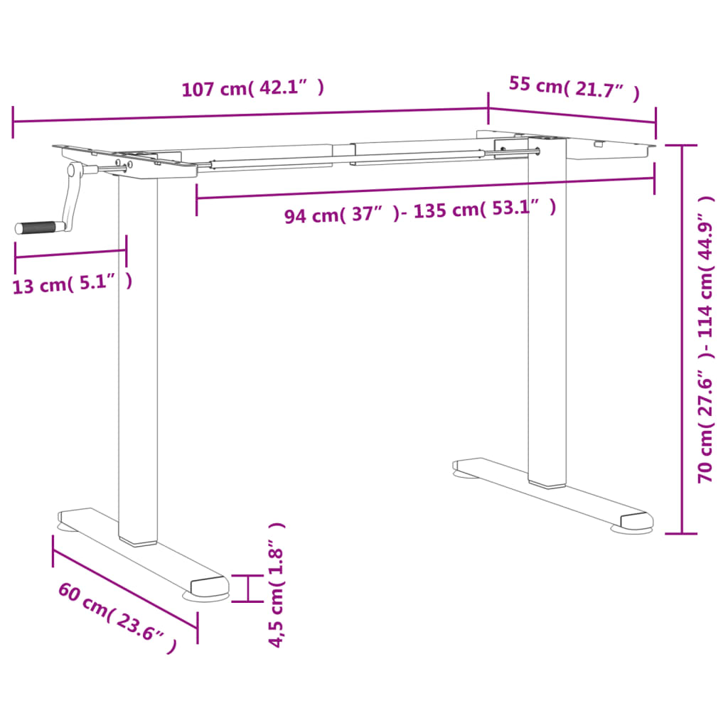 Telaio Scrivania in Piedi Bianco (94-135)x60x(70-114)cm Acciaio - homemem39