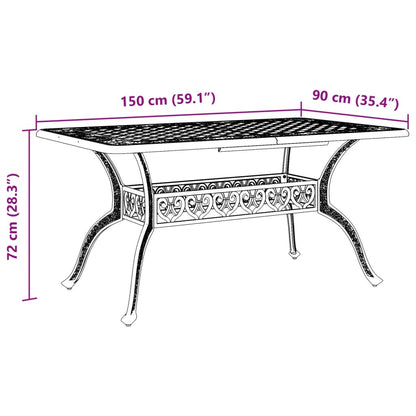 Bronze-Gartentisch 150 x 90 x 72 cm aus Aluminiumdruckguss