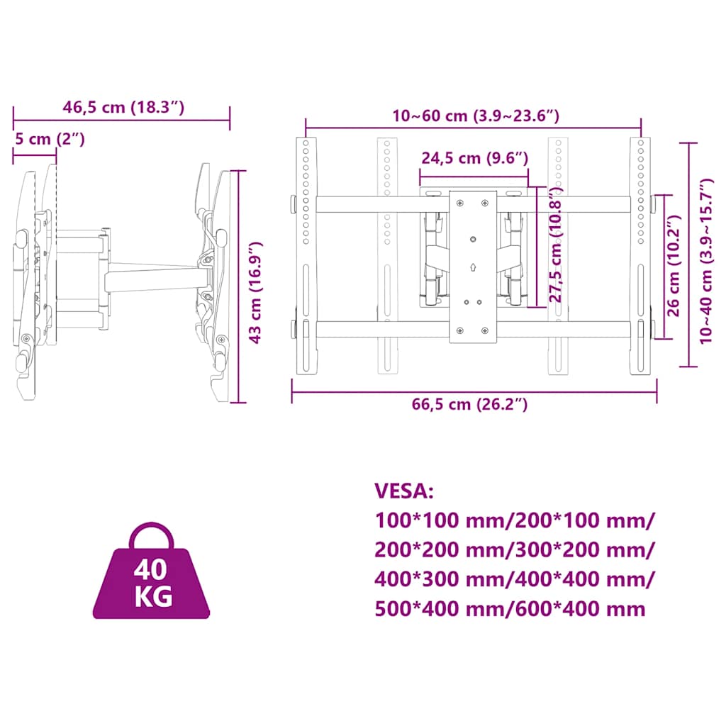 Supporto a Parete per Schermo 37"-80" Max VESA 600x400 mm 40kg