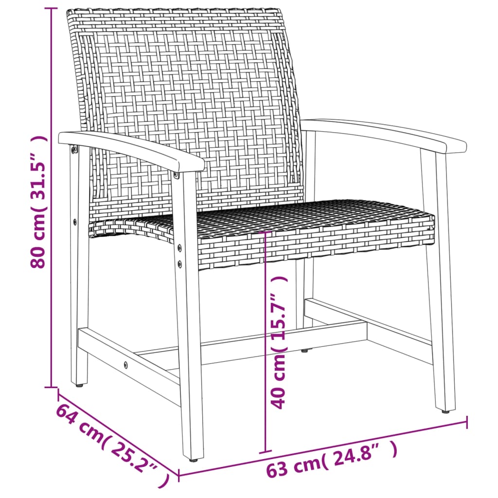 Sedie da Giardino 2pz Grigie in Polyrattan e Legno di Acacia - homemem39