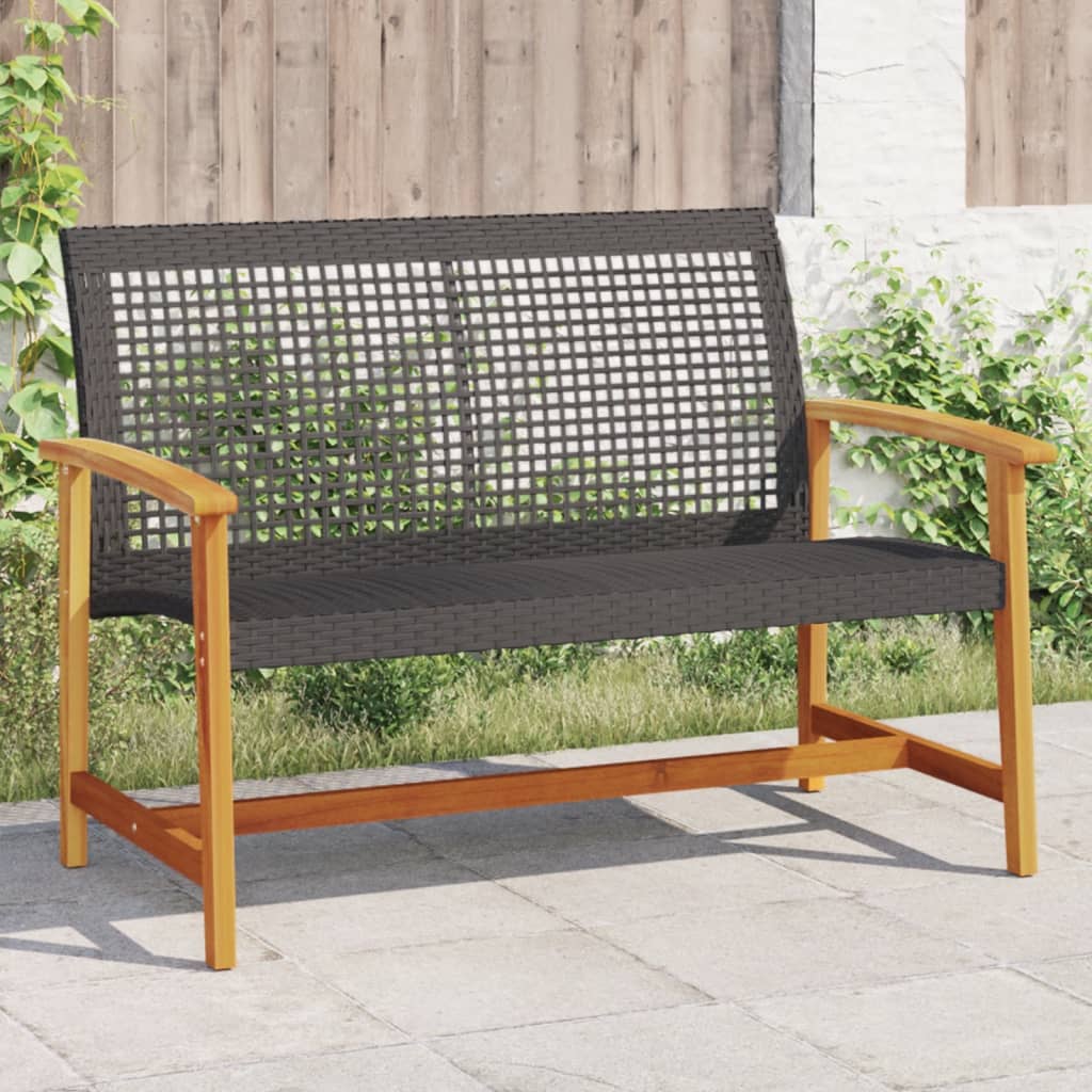 Panca da Giardino Nera 112 cm in Polyrattan e Legno di Acacia - homemem39