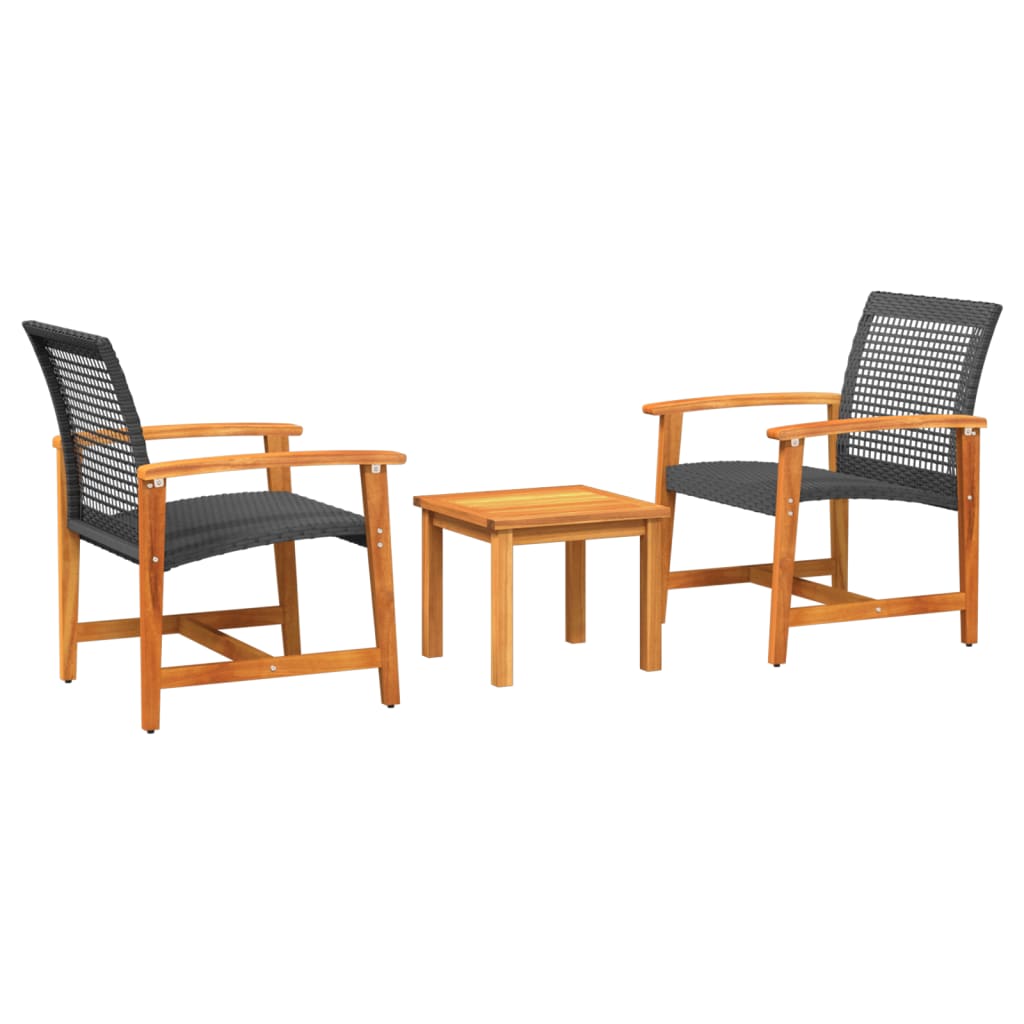 Set da Bistrot 3 pz Nero in Polyrattan e Legno di Acacia - homemem39