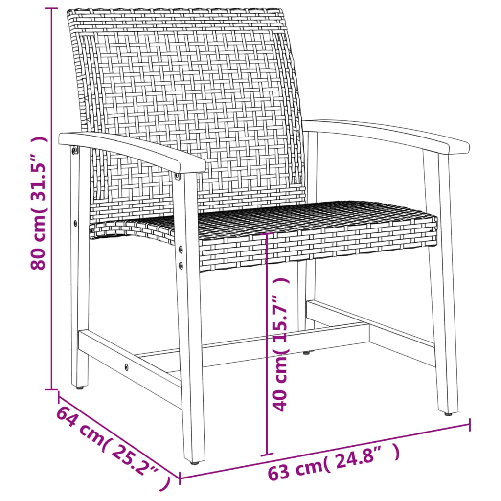 Set da Bistrot 3 pz Nero in Polyrattan e Legno di Acacia - homemem39