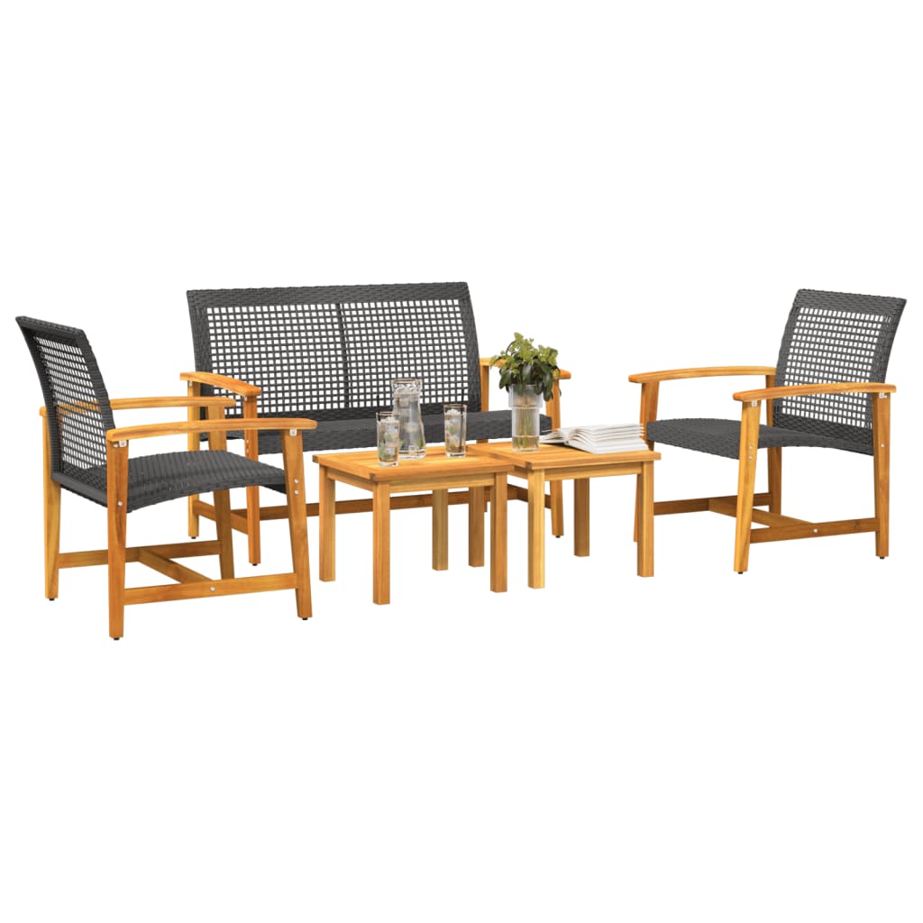 Set Salotto da Giardino 5 pz Nero in Polyrattan e Legno Acacia - homemem39