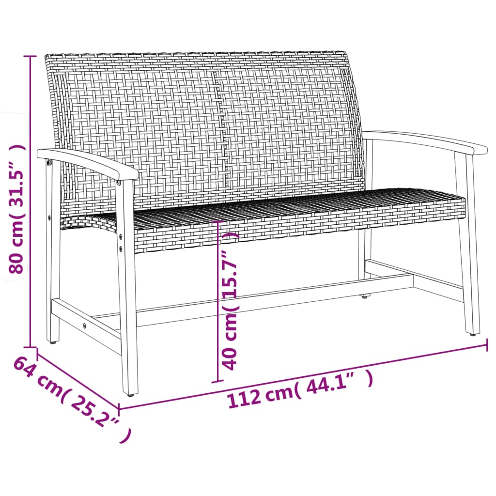 Set Salotto da Giardino 5 pz Nero in Polyrattan e Legno Acacia - homemem39