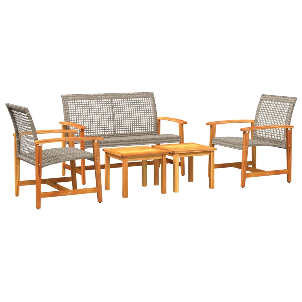 Set Salotto da Giardino 5pz Grigio in Polyrattan e Legno Acacia - homemem39