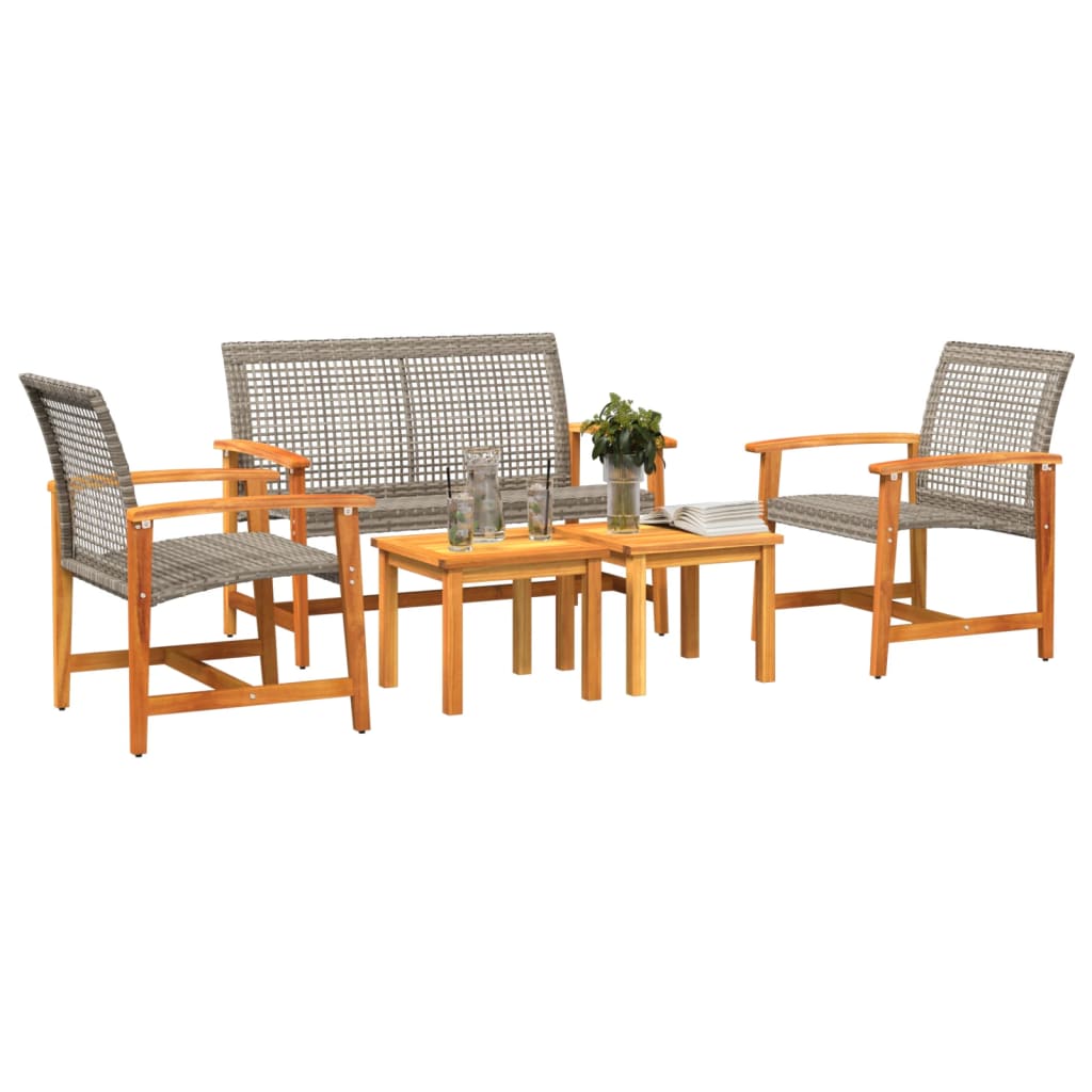 Set Salotto da Giardino 5pz Grigio in Polyrattan e Legno Acacia - homemem39