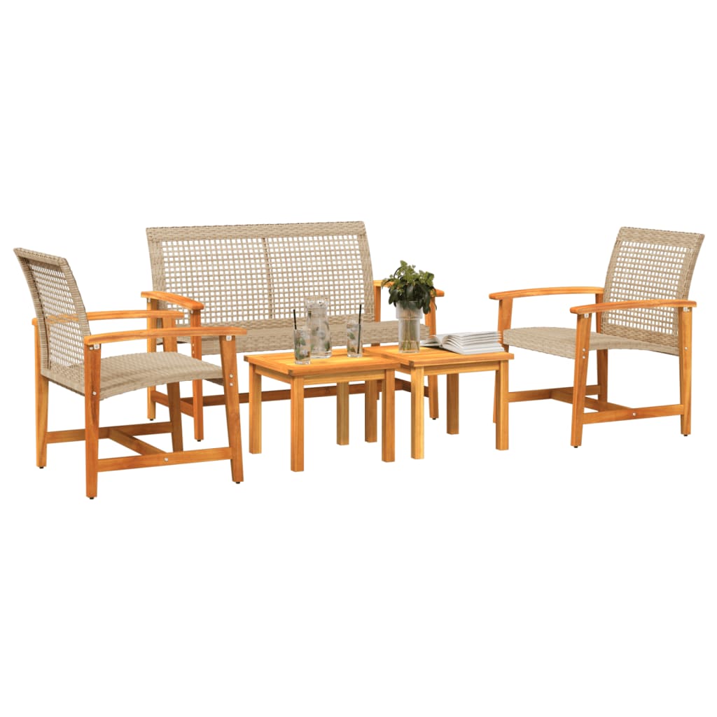 Set Salotto da Giardino 5 pz Beige in Polyrattan e Legno Acacia - homemem39