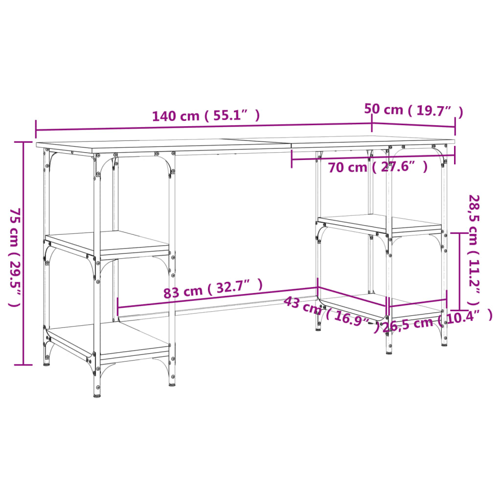 Scrivania Nera 140x50x75 cm in Metallo e Legno Multistrato - homemem39