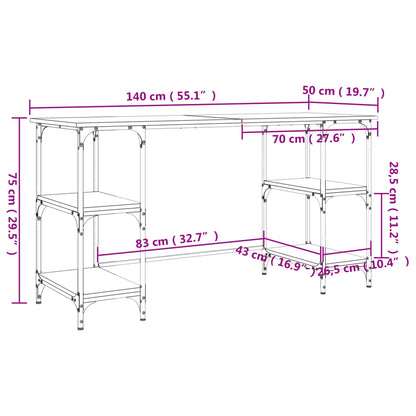 Scrivania Rovere Sonoma 140x50x75cm Metallo e Legno Multistrato - homemem39