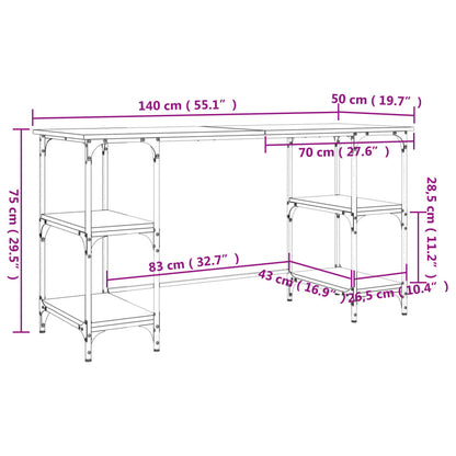 Scrivania Grigio Sonoma 140x50x75cm Metallo e Legno Multistrato - homemem39