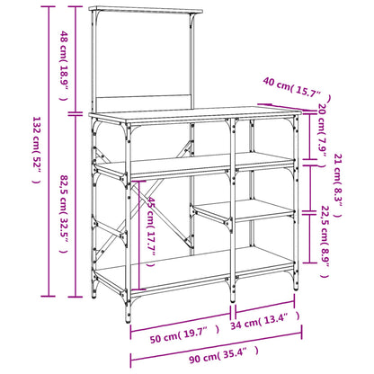 Mobile Cucina Grigio Sonoma 90x40x132 cm Multistrato e Metallo - homemem39