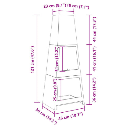 Caminetto da Esterno Design Torre Deposito Tronchi Nero Acciaio - homemem39