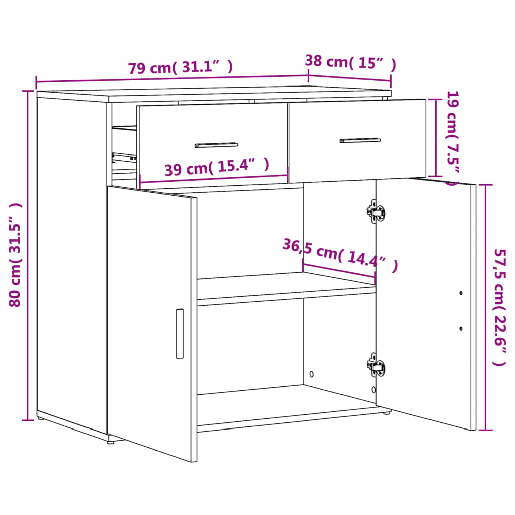 Credenza Rovere Fumo 79x38x80 cm in Legno Multistrato