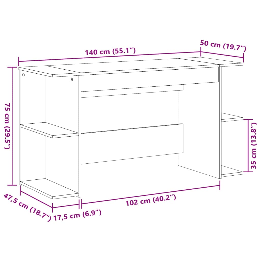 Scrivania Bianca 140x50x75 cm in Legno Multistrato - homemem39