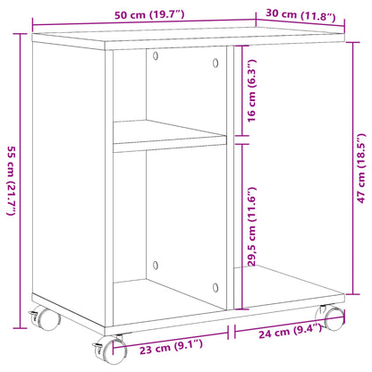 Tavolino con Ruote Rovere Sonoma 50x30x55 cm Legno Multistrato