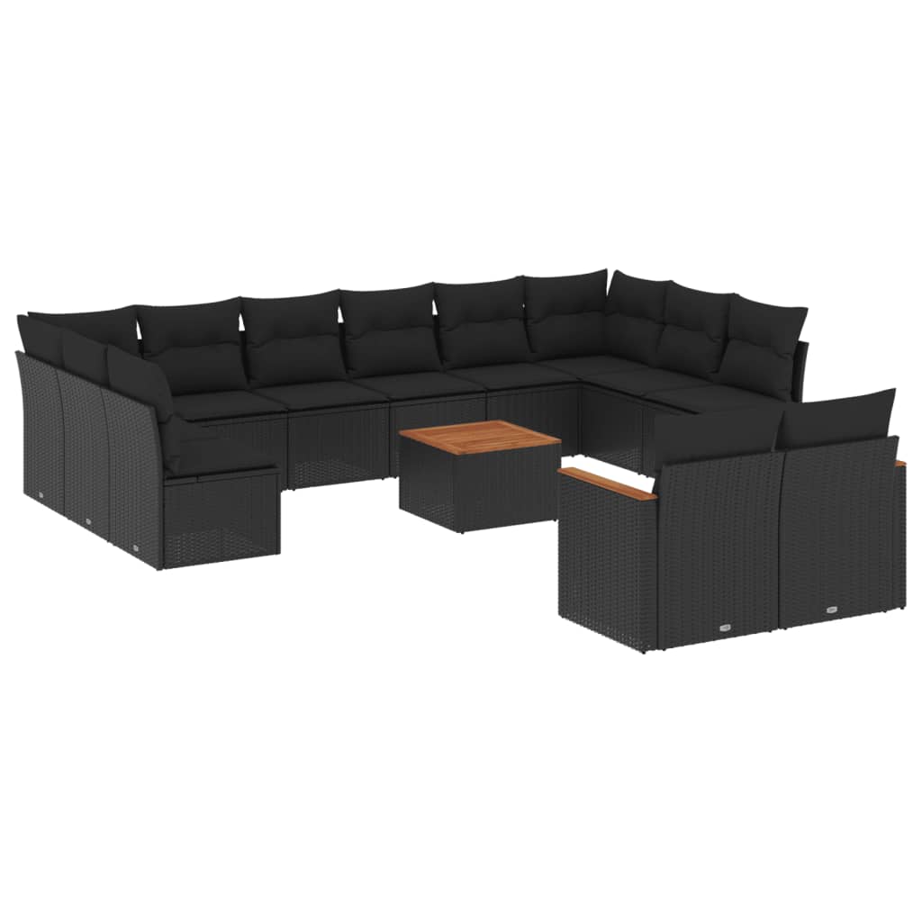 Set Divani da Giardino 13pz con Cuscini Nero in Polyrattan - homemem39