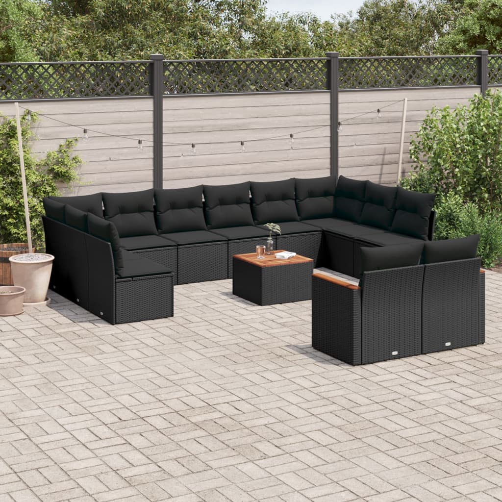 Set Divani da Giardino 13pz con Cuscini Nero in Polyrattan - homemem39