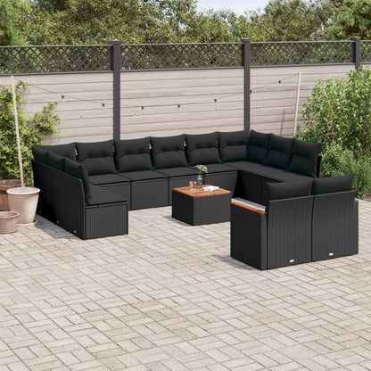 Set Divani da Giardino 13pz con Cuscini Nero in Polyrattan - homemem39