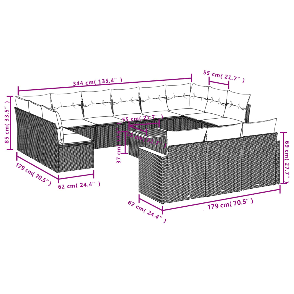 Set Divani da Giardino 14pz con Cuscini in Polyrattan Nero - homemem39