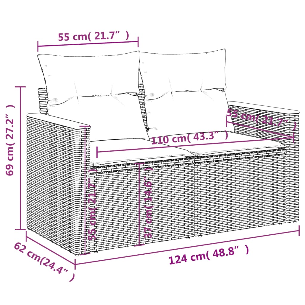 Set Divani da Giardino 14pz con Cuscini in Polyrattan Nero - homemem39