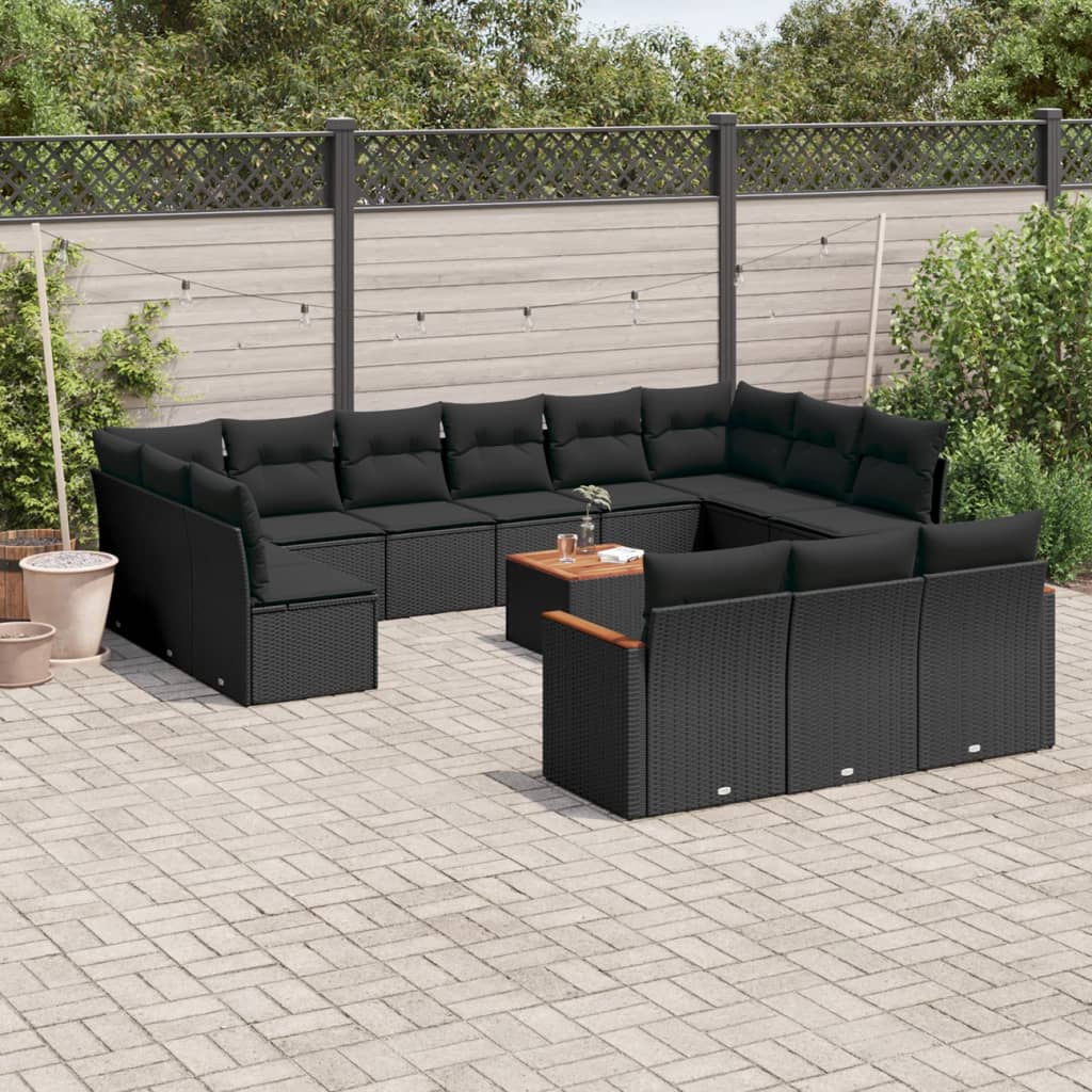 Set Divani da Giardino 14pz con Cuscini in Polyrattan Nero - homemem39