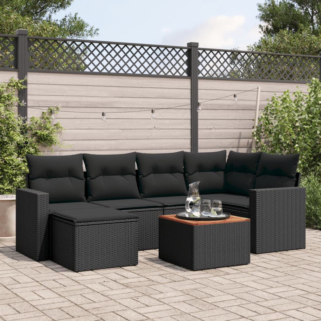 Set Divani da Giardino con Cuscini 7pz Nero Polyrattan - homemem39