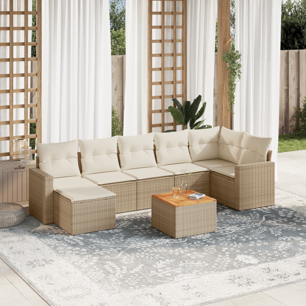 Set Divano da Giardino 8 pz con Cuscini Beige in Polyrattan - homemem39