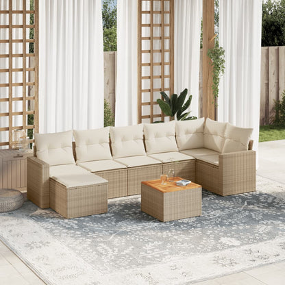 Set Divano da Giardino 8 pz con Cuscini Beige in Polyrattan - homemem39