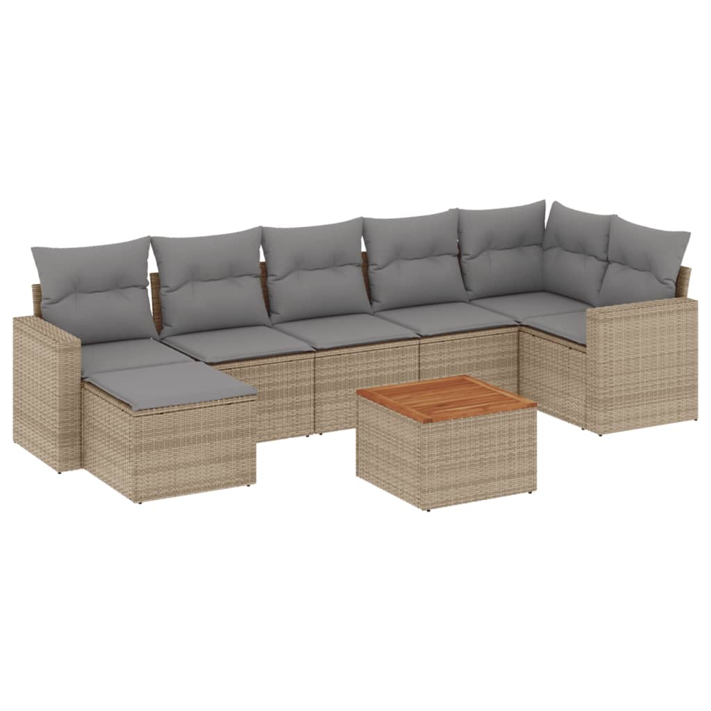 Set Divano da Giardino 8 pz con Cuscini Beige in Polyrattan - homemem39