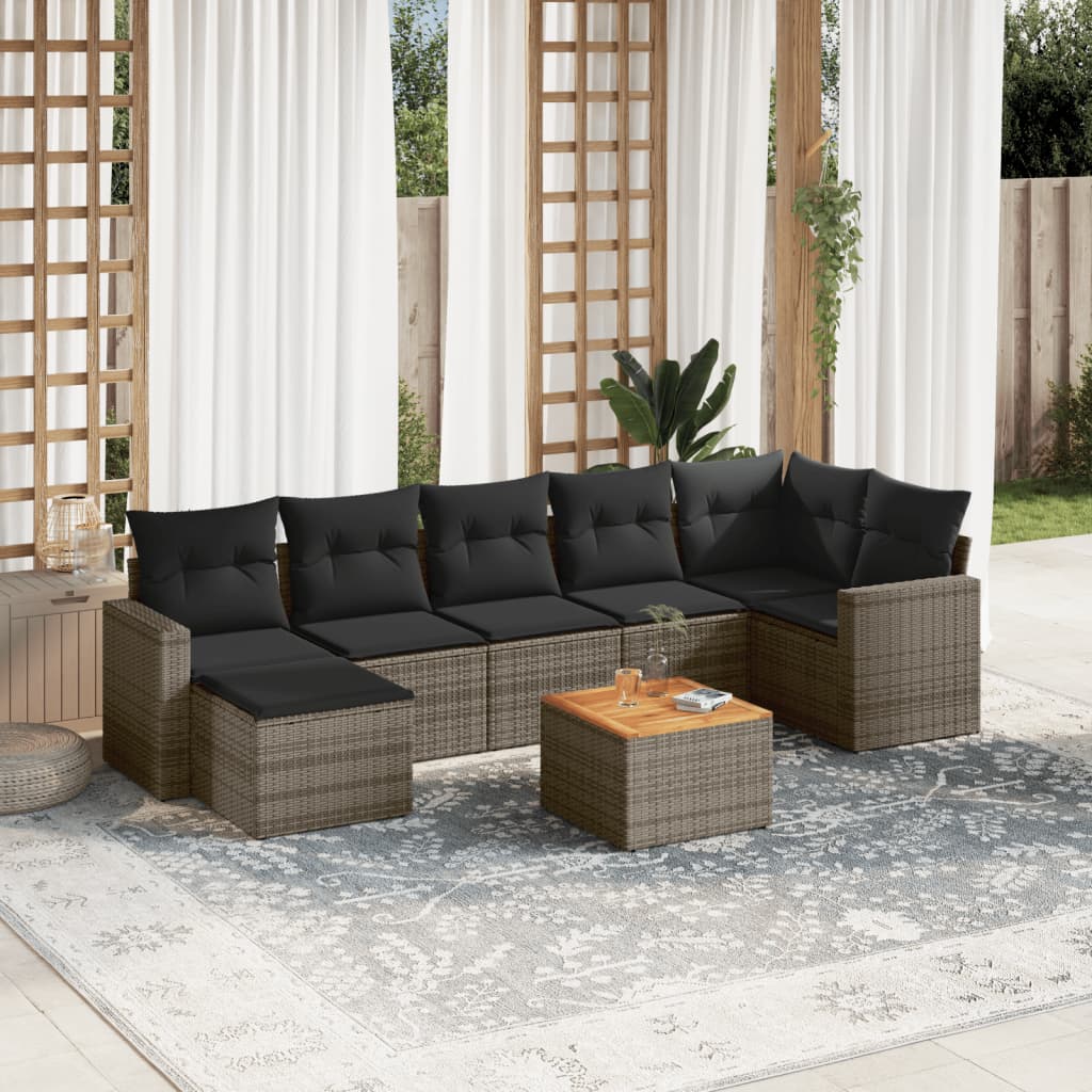 Set Divano da Giardino 8 pz con Cuscini Grigio in Polyrattan - homemem39