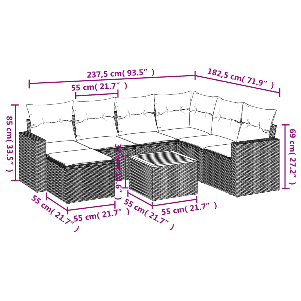 Set Divani da Giardino con Cuscini 8 pz Nero in Polyrattan - homemem39