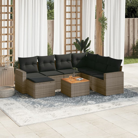 Set Divano da Giardino 8 pz con Cuscini Grigio in Polyrattan - homemem39