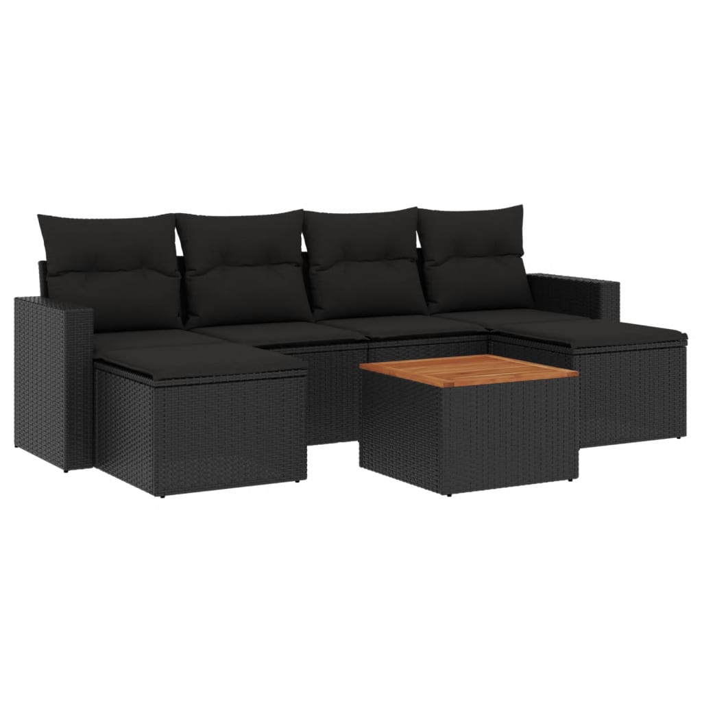 Set Divani da Giardino con Cuscini 7pz Nero Polyrattan - homemem39