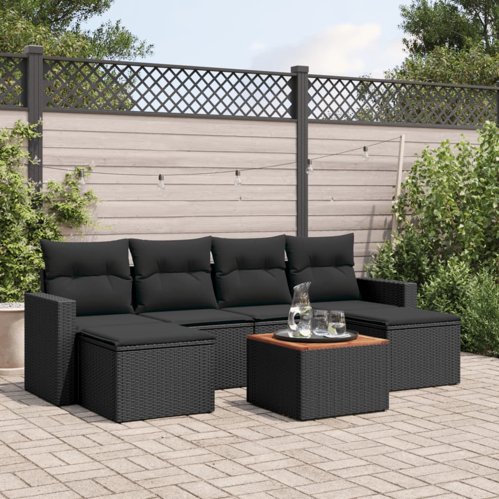 Set Divani da Giardino con Cuscini 7pz Nero Polyrattan - homemem39