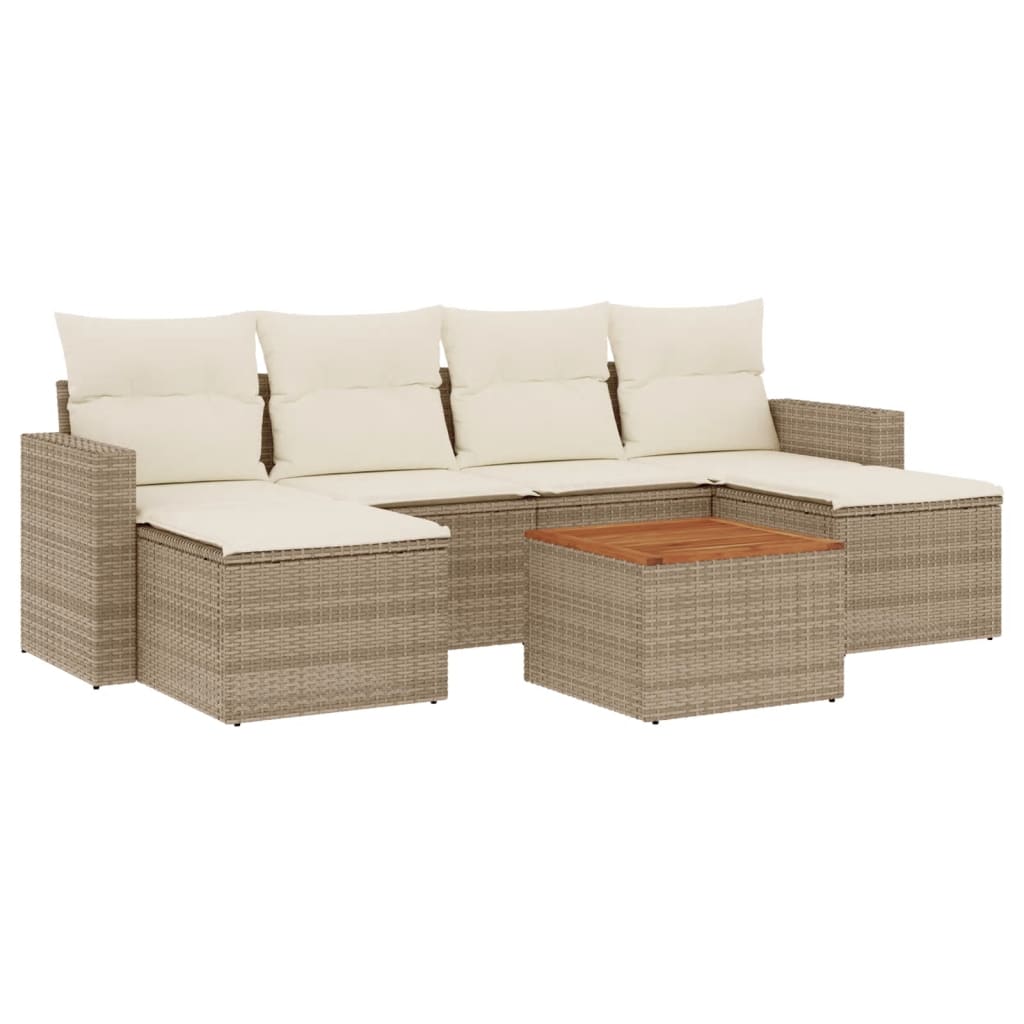 Set Divani da Giardino 7 pz con Cuscini Beige in Polyrattan - homemem39