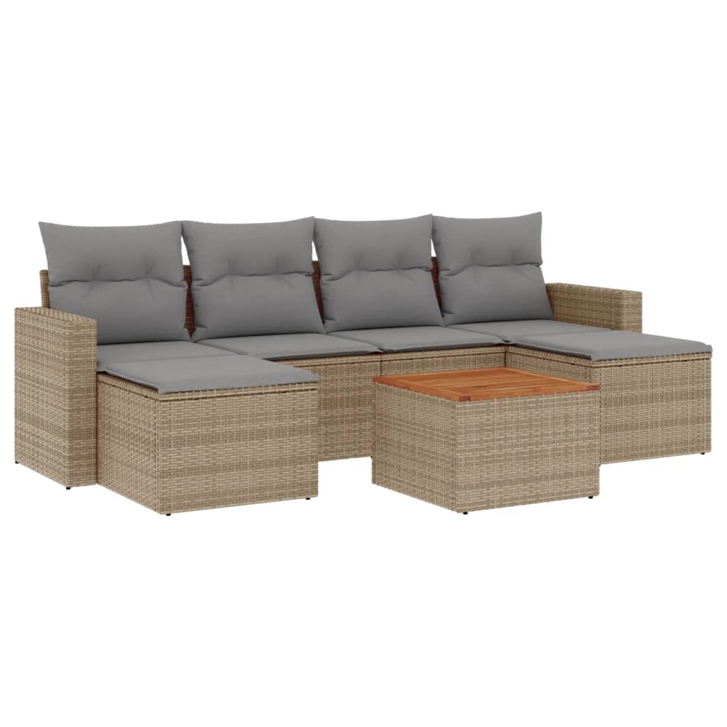 Set Divani da Giardino 7 pz con Cuscini Beige in Polyrattan - homemem39