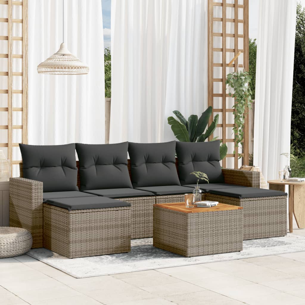 Set Divani da Giardino 7 pz con Cuscini Grigio in Polyrattan - homemem39