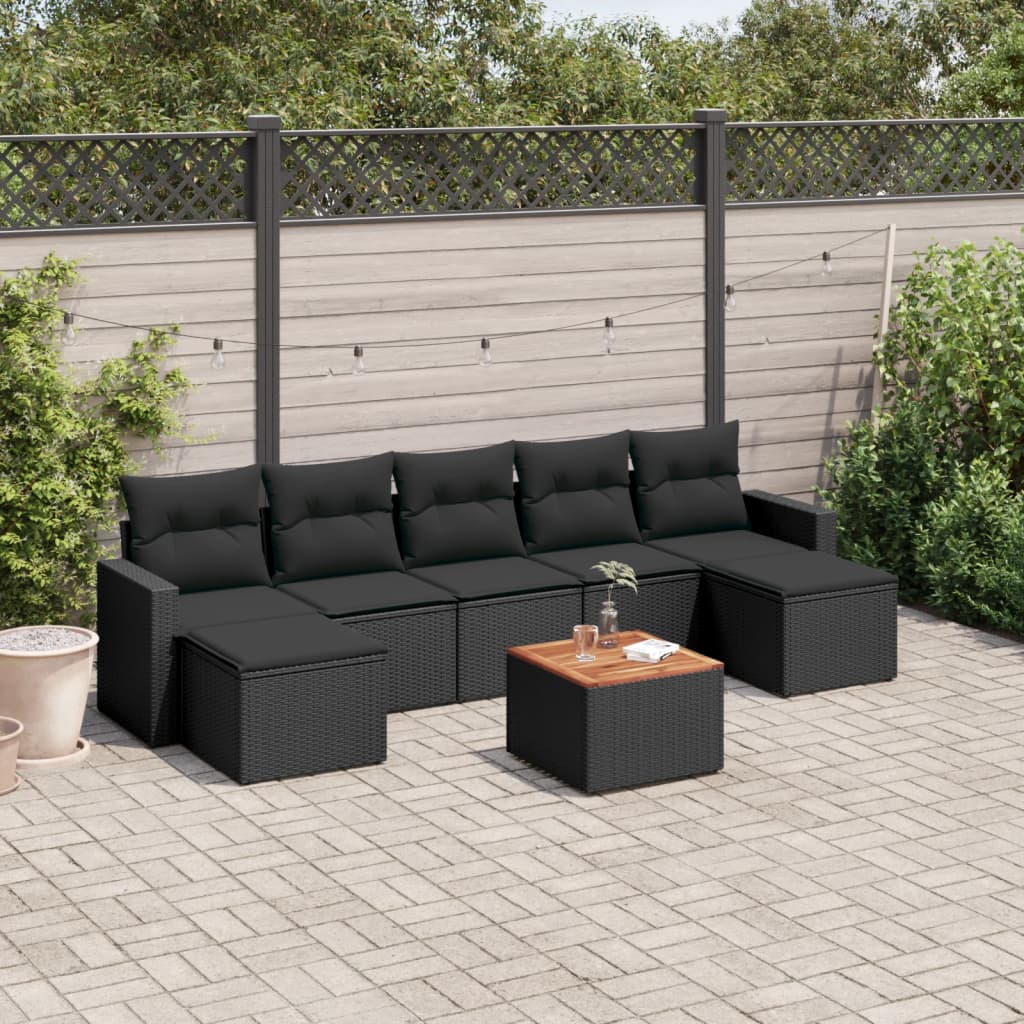 Set Divani da Giardino con Cuscini 8 pz Nero in Polyrattan - homemem39