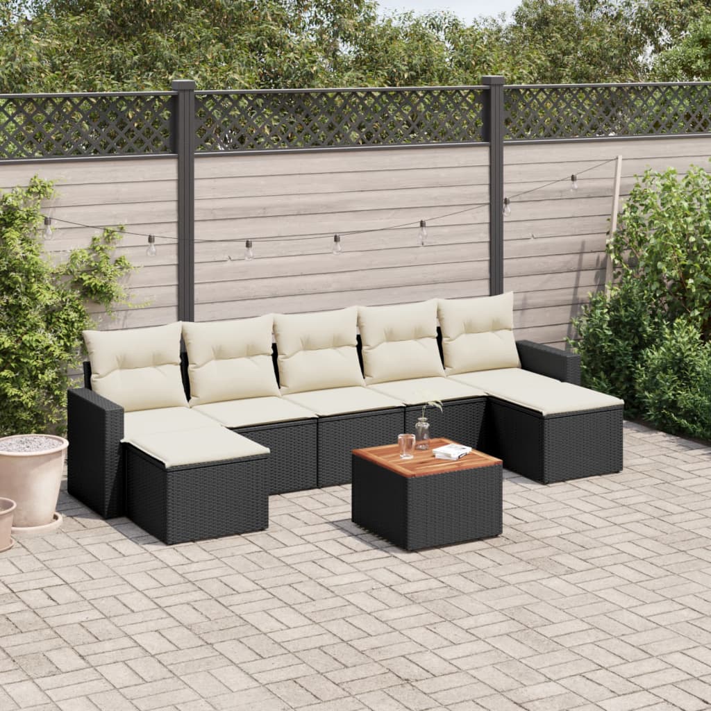 Set Divani da Giardino con Cuscini 8 pz Nero in Polyrattan - homemem39