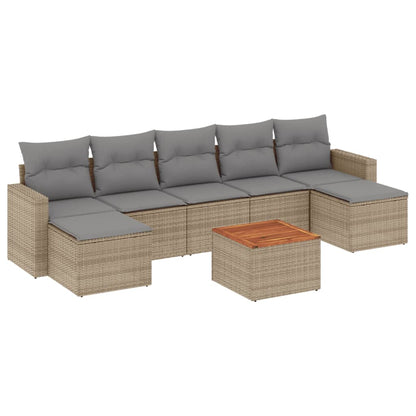 Set Divano da Giardino 8 pz con Cuscini Beige in Polyrattan - homemem39