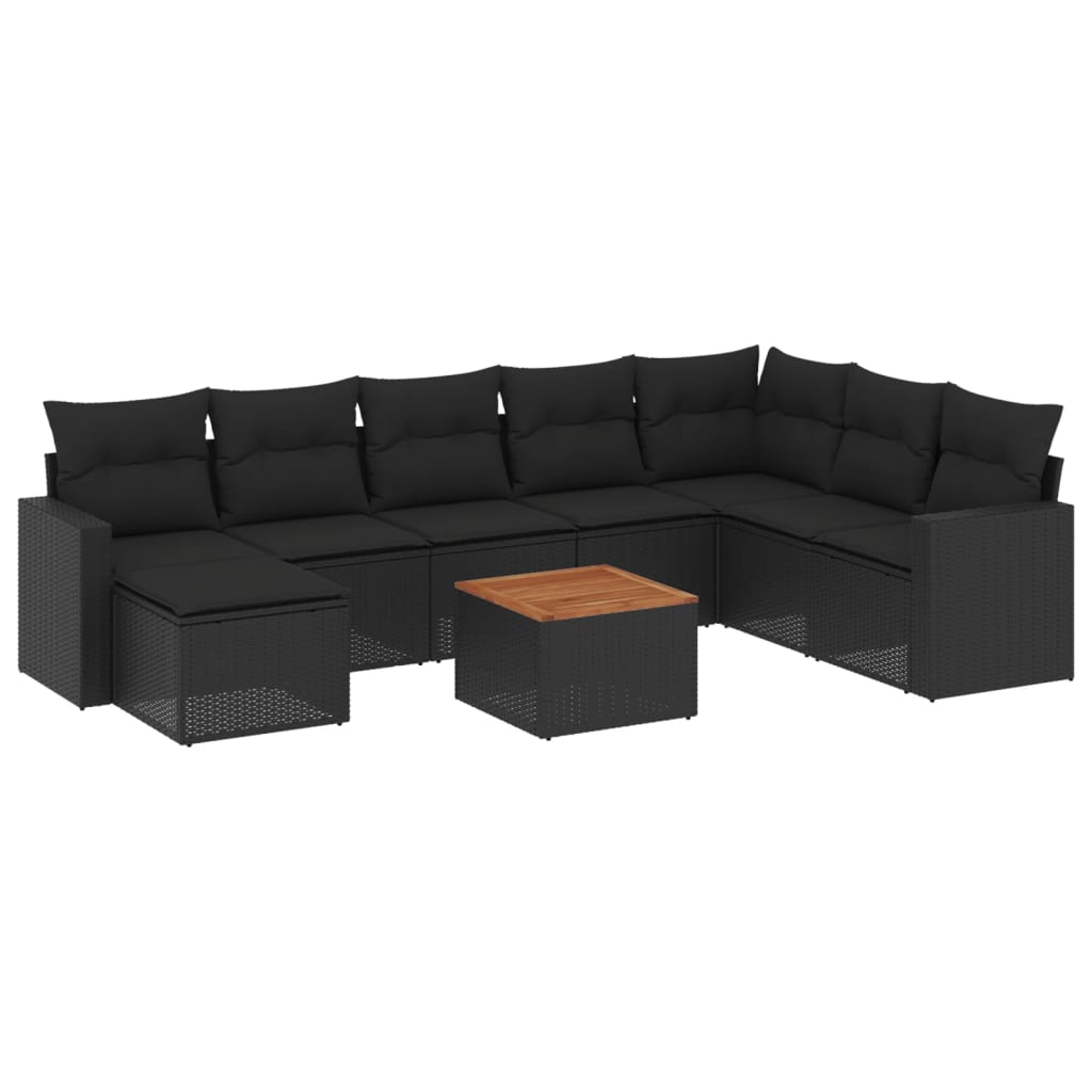 Set Divani da Giardino 9 pz con Cuscini Nero in Polyrattan - homemem39