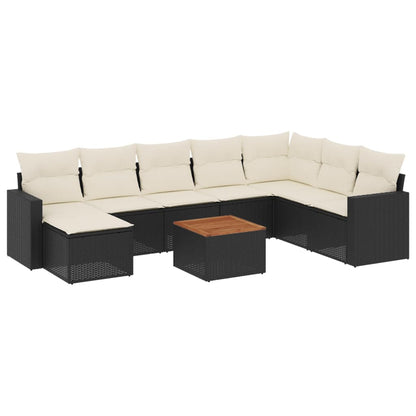 Set Divani da Giardino 9 pz con Cuscini Nero in Polyrattan - homemem39