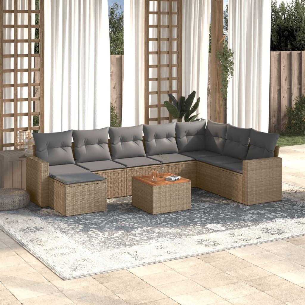 Set Divano da Giardino 9 pz con Cuscini Beige in Polyrattan - homemem39