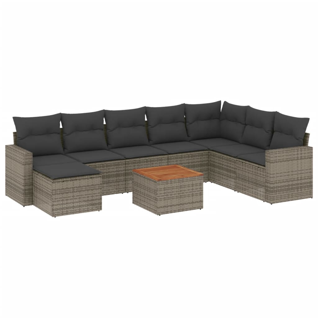 Set Divano da Giardino 9 pz con Cuscini Grigio in Polyrattan - homemem39